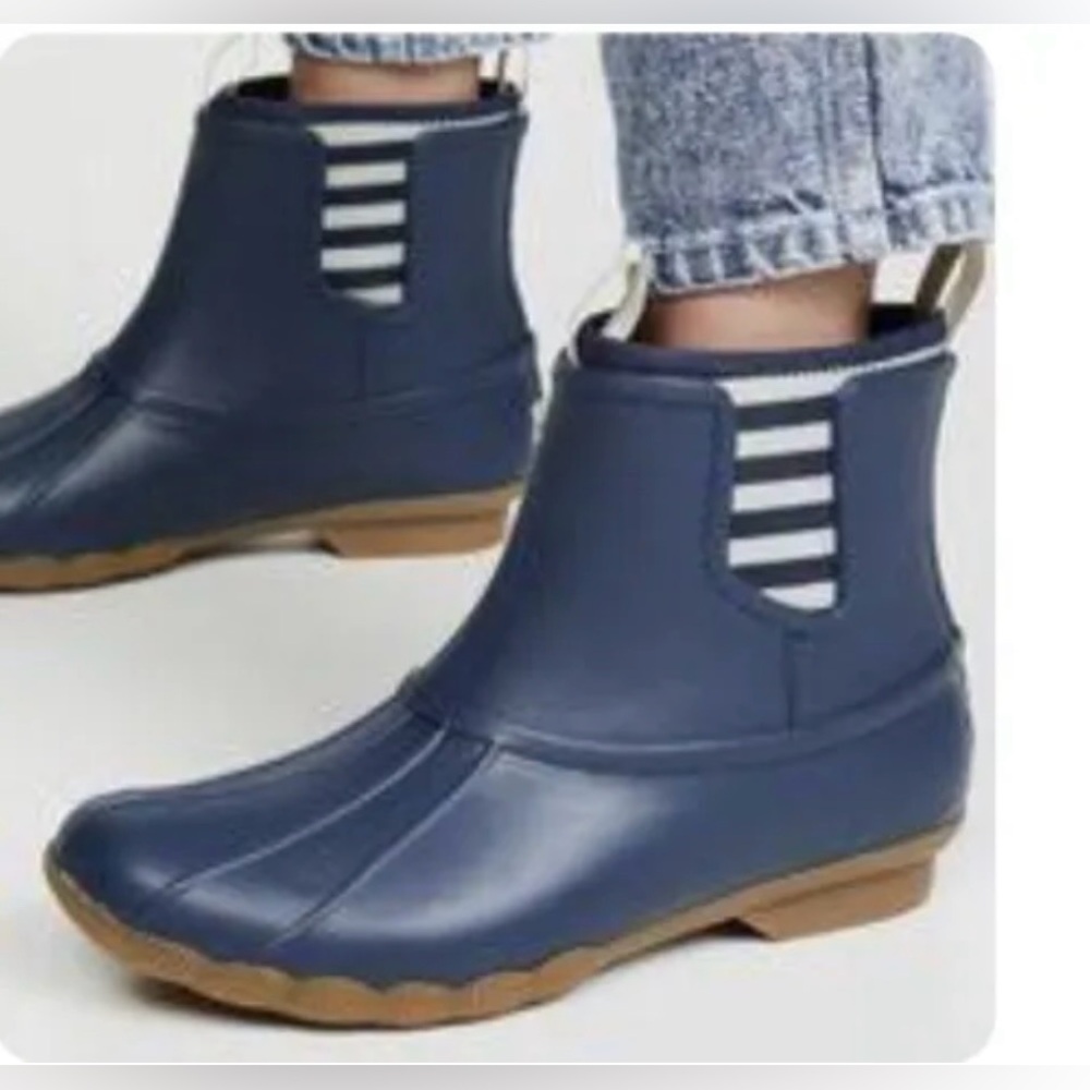 Sperry Women's Syren Cove Rubberized Chelsea Navy Ankle Rain Boot Size 9.5M